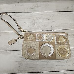 Coach Mia Suede Patent Leather Signature C Patchwork Neutral Colors Wristlet